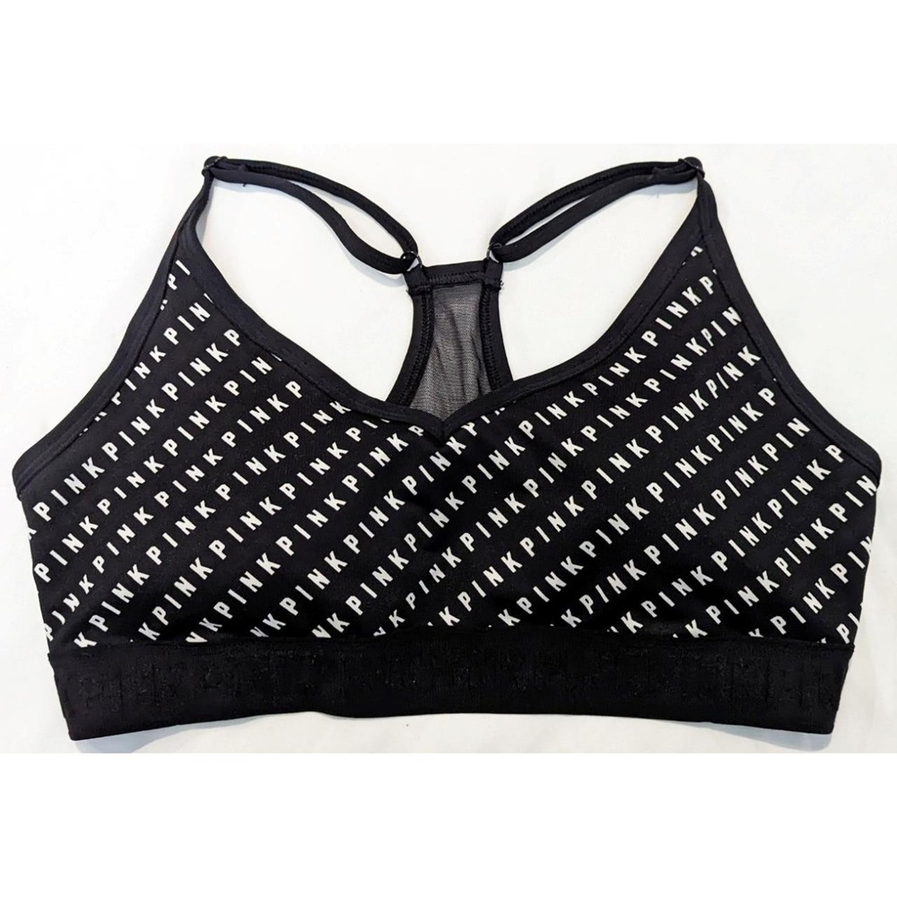 New PINK Womens Large Ultimate Lightly Lined Adjustable Black Sports Bra